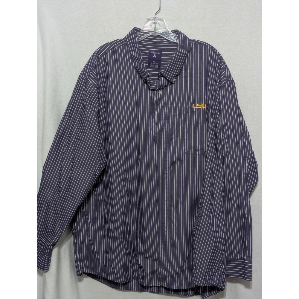 Antigua LSU Tigers Mens XXL Purple White Striped Long Sleeve Button Down Shirt